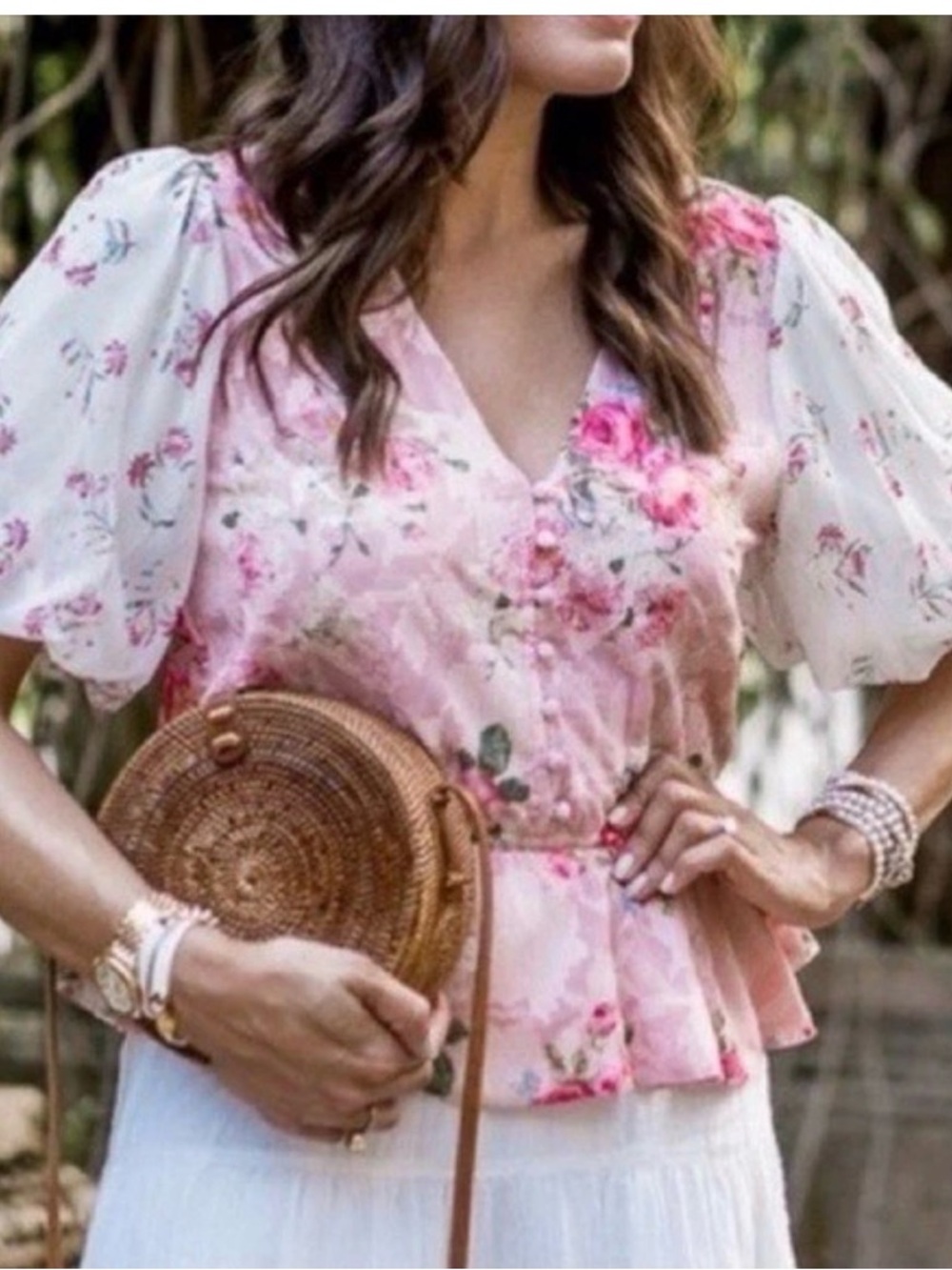 Anthropologie Hemant & Nandita Rose Garden Floral Peplum Blouse Size M